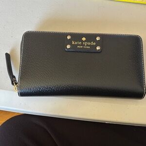 kate spade Black Leather Continental Wallet with Gold Logo